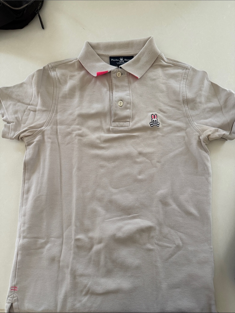 Psycho Bunny Grey Polo with Pink Collar Detail